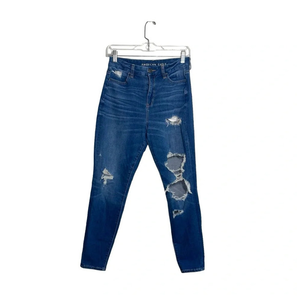 American Eagle Dream Jean Dark High Rise Distressed Curvy Skinny Jeans 4 Short - Picture 13 of 13